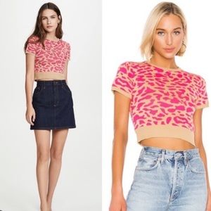 J.O.A Multi Pink Leopard Short Sleeves Knit Pull Over Ribbed Trim Sweater NWOTXS
